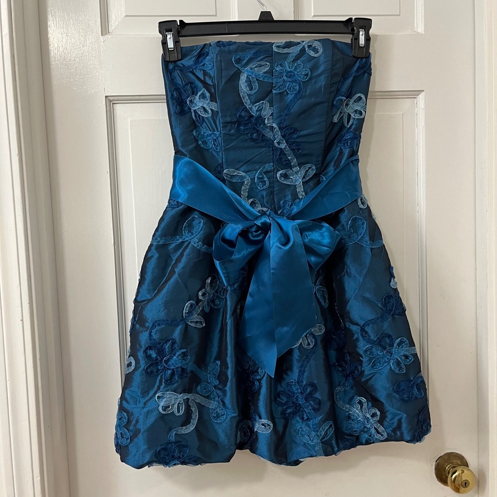 Cache Y2K Teal Corset Bubble Hem Dress 4 Embroidered Hoco Prom Fairy Whimsigoth